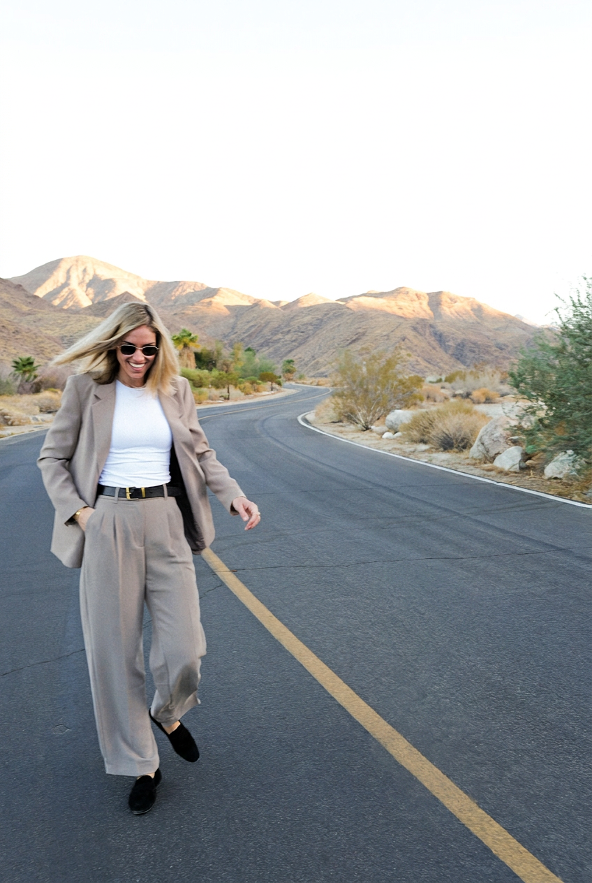 Laurie Galazzo on a desert road