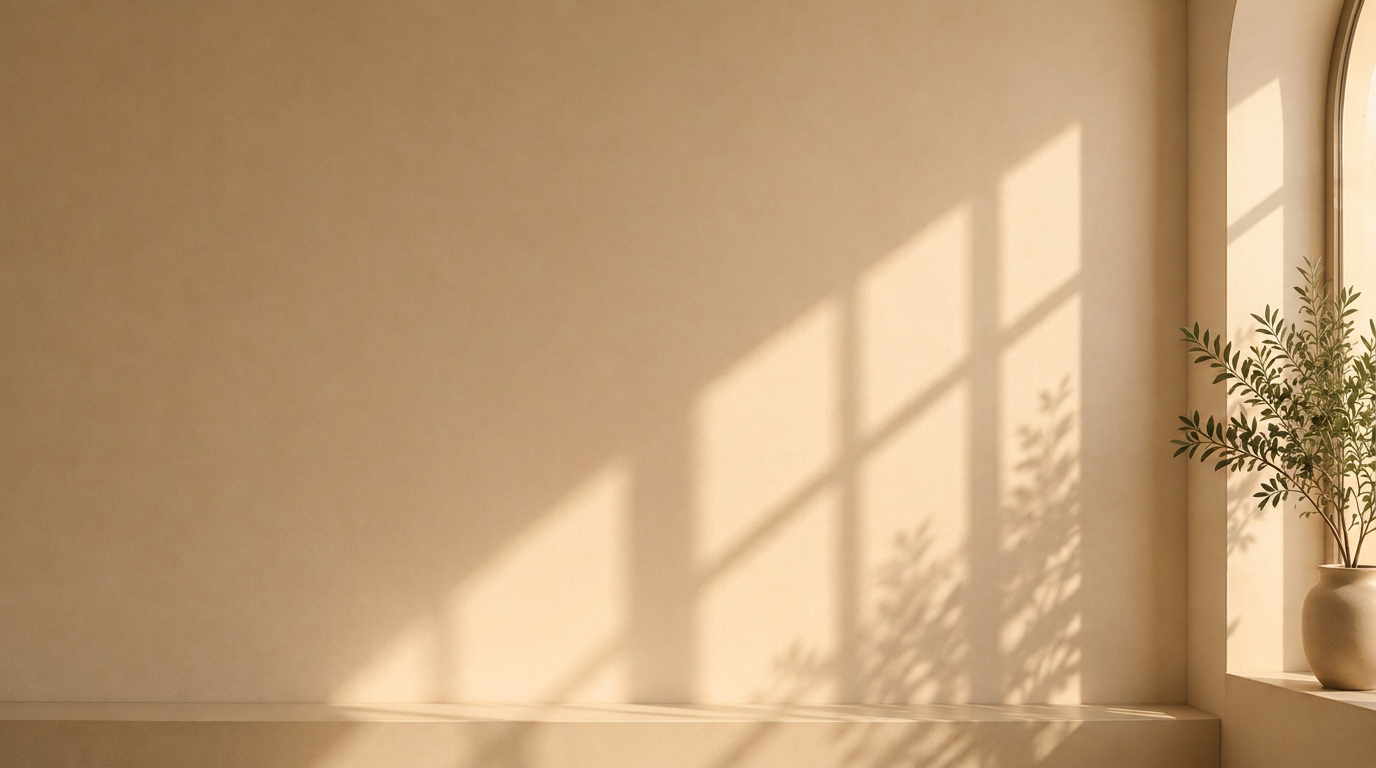 Warm morning light falling across a quiet plaster wall
